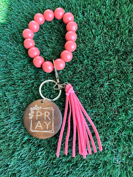 Wood Bead Bracelet Keychain - Pray