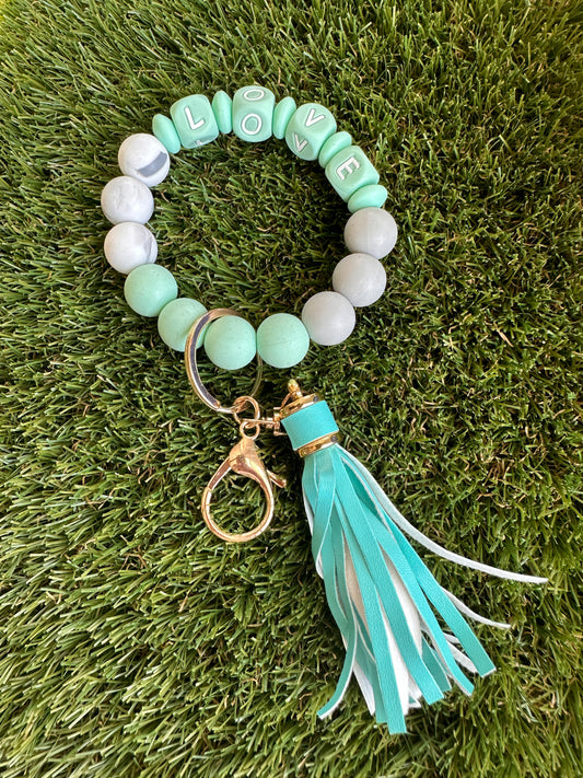 Silicone Bead Bracelet Keychain - Love