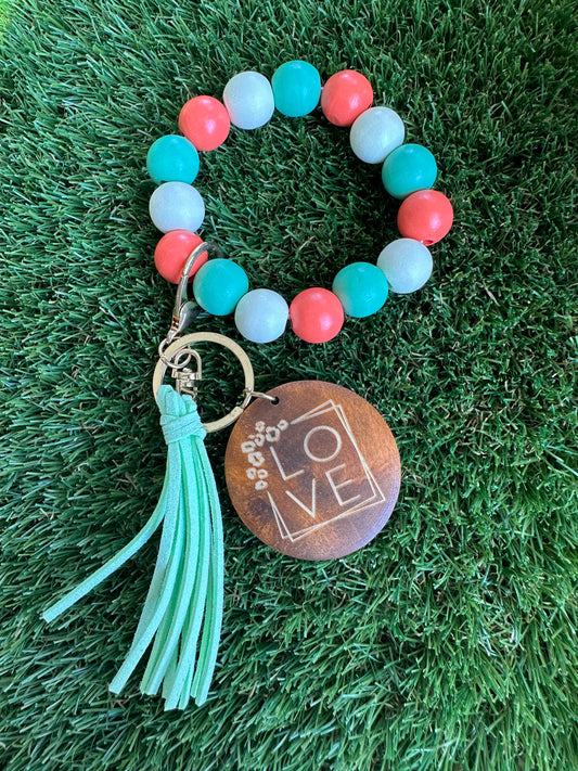 Wood Bead Bracelet Keychain - Love