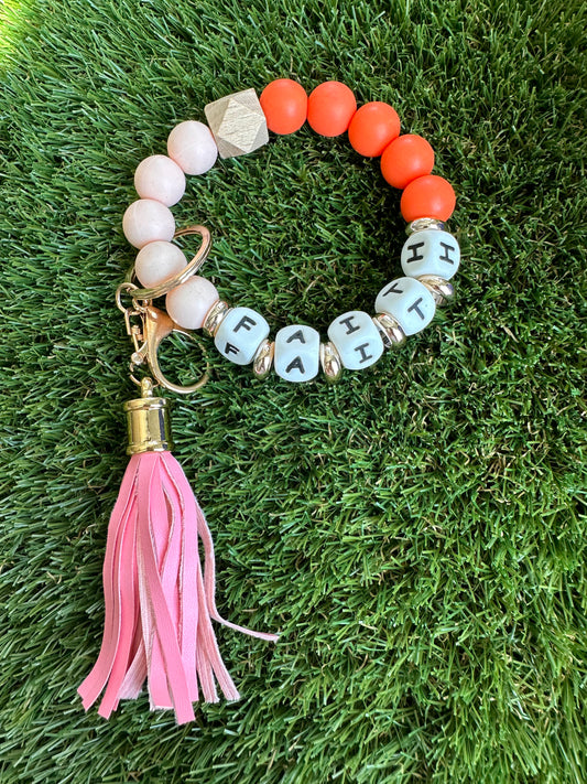 Silicone Bead Bracelet Keychain - Faith