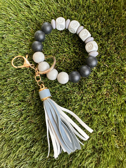 Silicone Bead Bracelet Keychain - Love