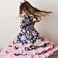 Navy/Pink Floral Twirl Dress