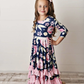 Navy/Pink Floral Twirl Dress