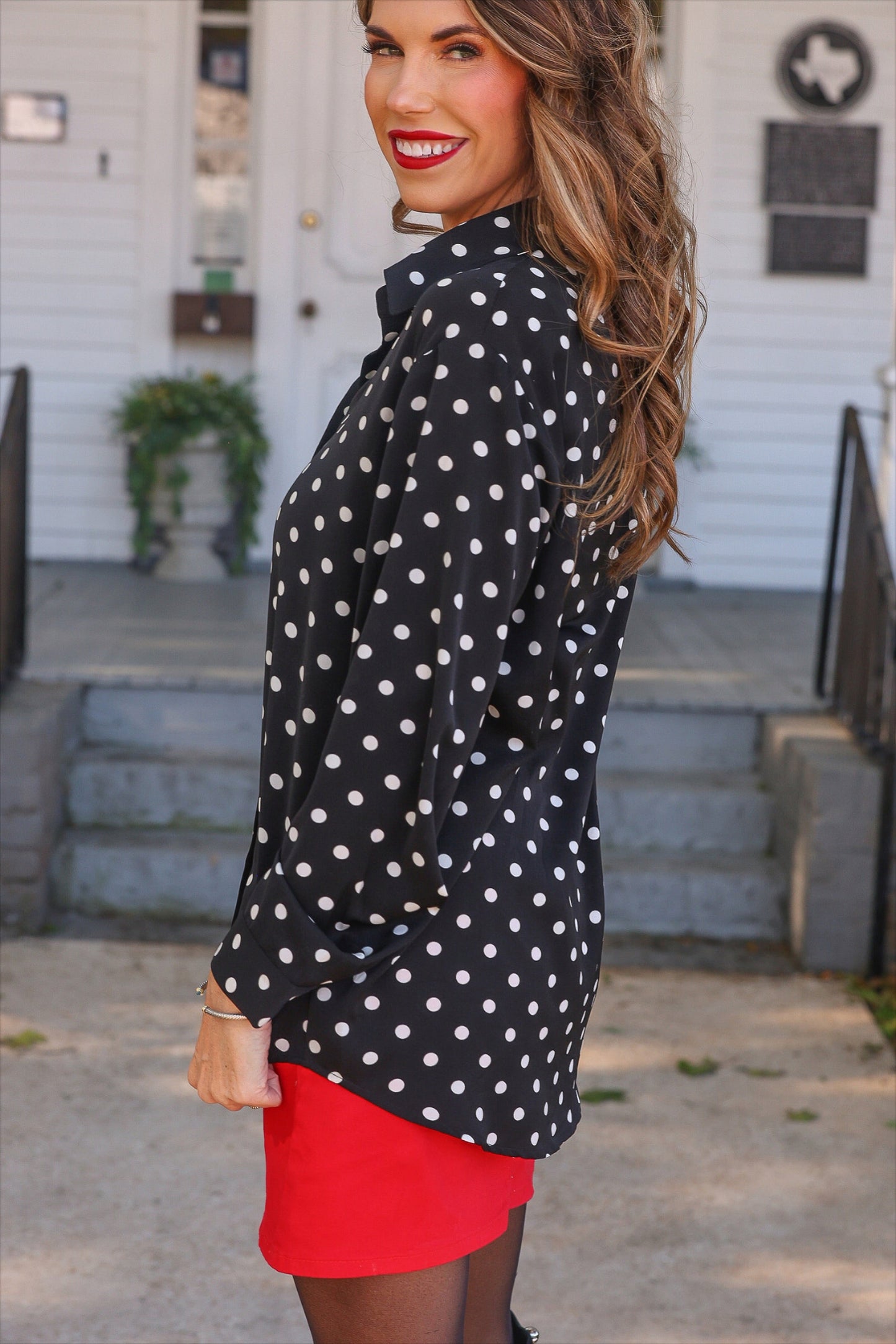 PREORDER- Nina Button Up Tunic- After Dark Polka Dot