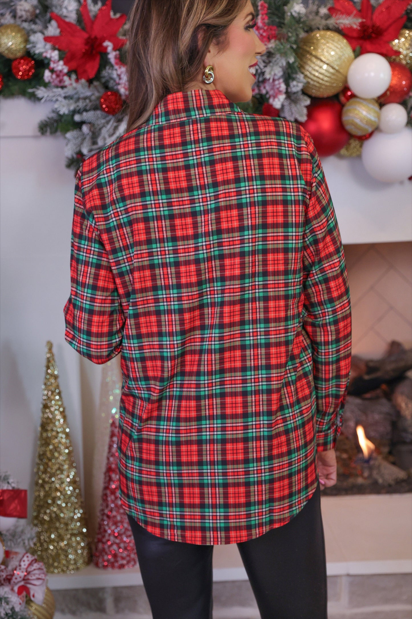 PREORDER- Nina Button Up Tunic- Christmas Plaid