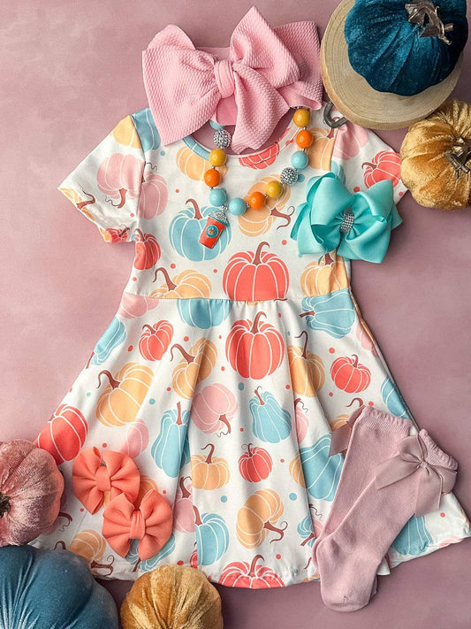 Pastel Pumpkins Twirl Dress