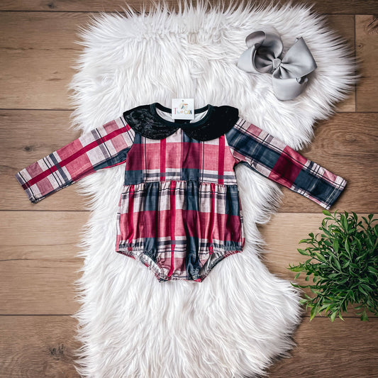 Christmas Plaid & Velvet Infant Romper