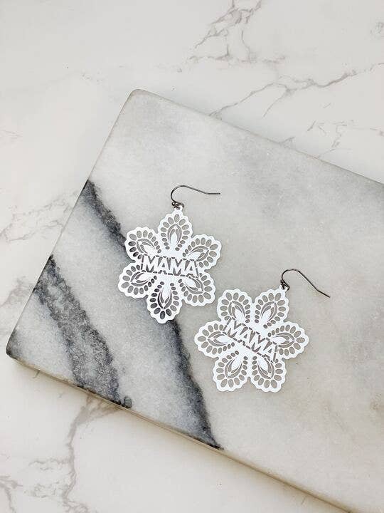 'Mama' Filigree Flower Dangle Earrings