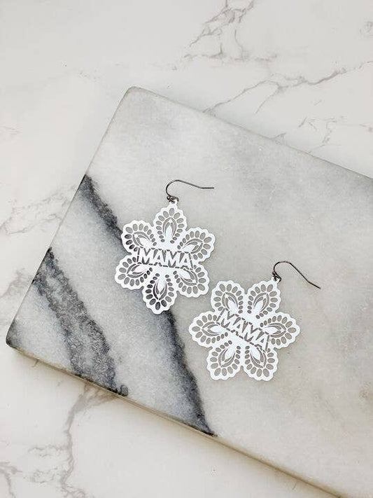 'Mama' Filigree Flower Dangle Earrings
