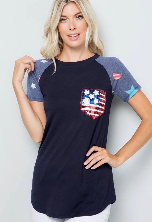 Navy Stars Top