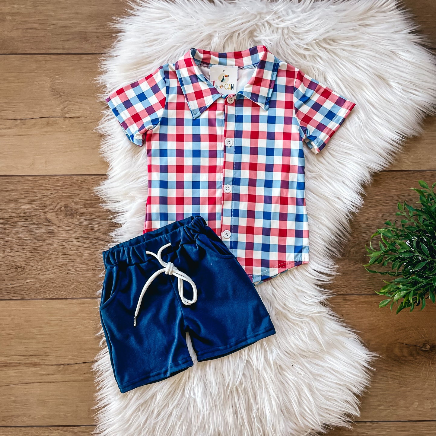 Americana Plaid Boys Shorts Set